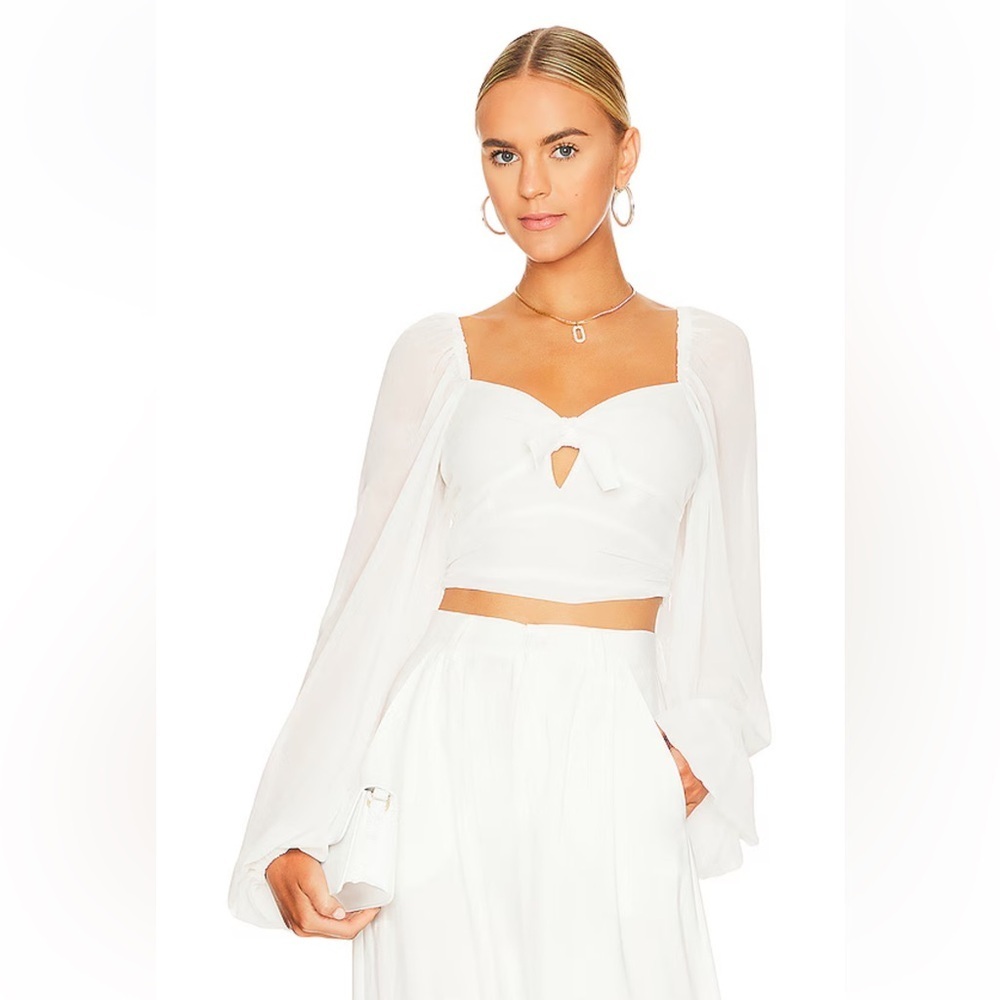 For Love And Lemons Trisha Crop Top White Blouse Flowy Sleeves Revolve S